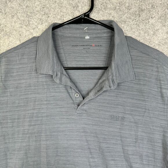 John Varvatos Polo Shirt Mens Large Gray Textured Short Sleeve - Picture 2 of 8